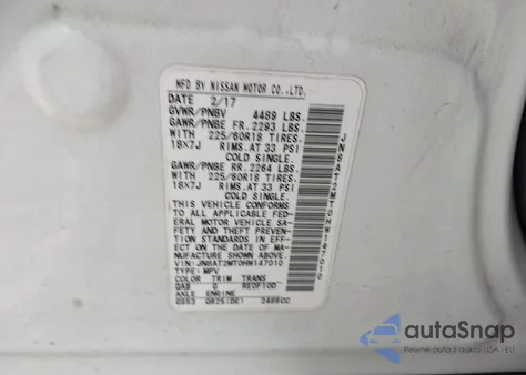 2017 Nissan Rogue Sl from USA, damaged, VIN JN8AT2MT0HW147010